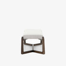White upholstered 'Roscoe' bench with cross brace wood frame  by four hands furniture on a white background