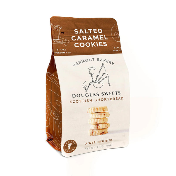 Douglas Sweets salted caramel shortbread cookies bag on a white background