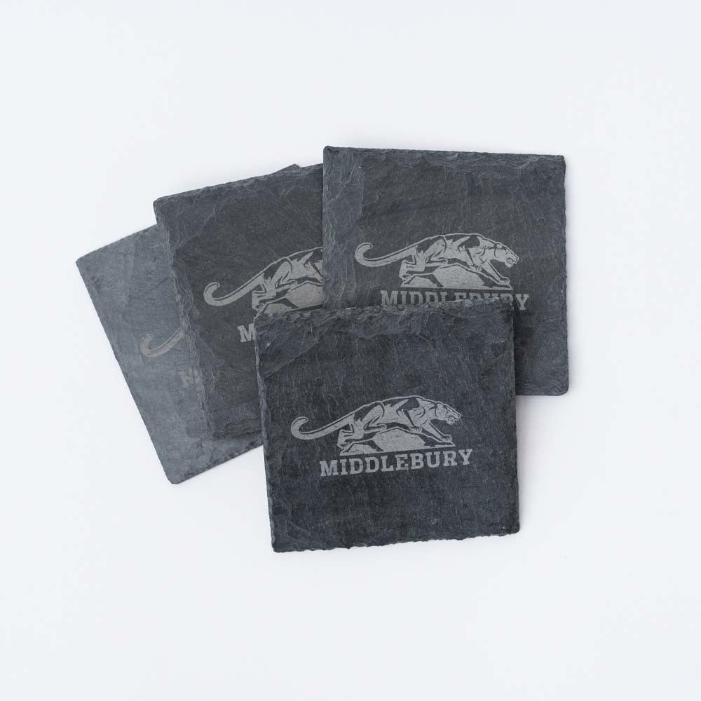 Set of four Slate Middlebury College coaster on a white background
