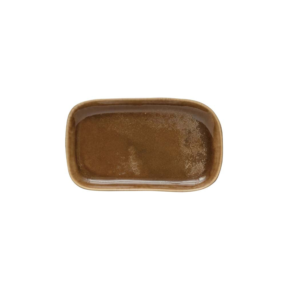 Brown glazed stoneware tray on a white background