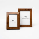 Two's company brand burl wood picture frames on a white background