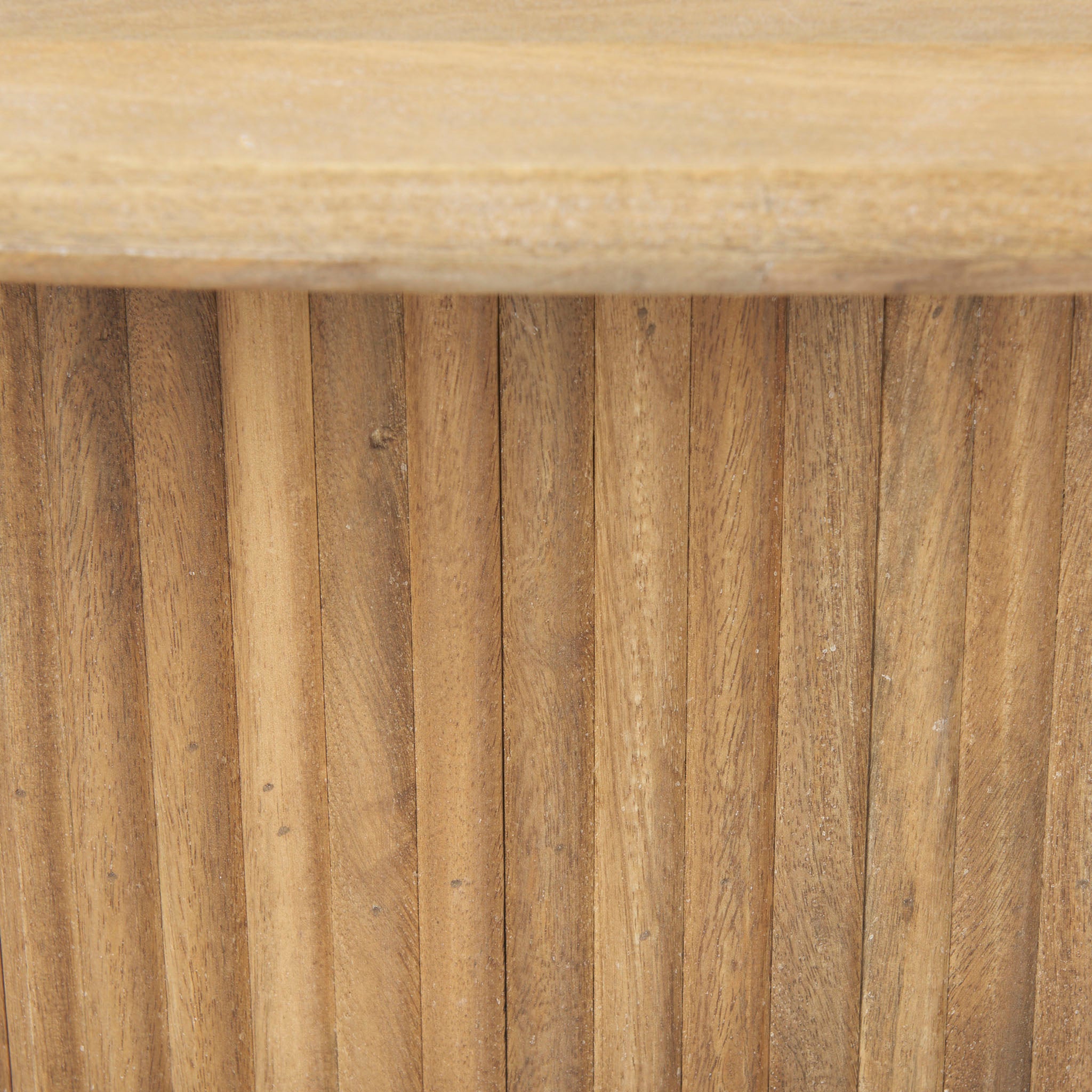 Close up of reeded wood on coffee table
