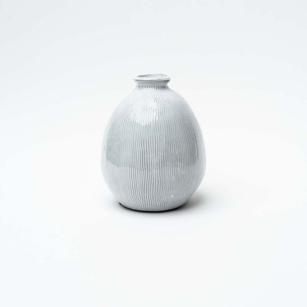 White Large Terracotta Vase with Engraved Lines on a white background