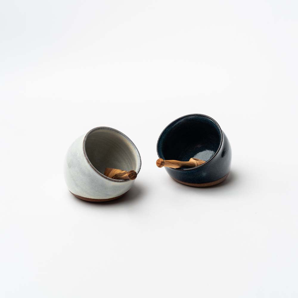 Vermont handmade ceramic salt cellars on a white background