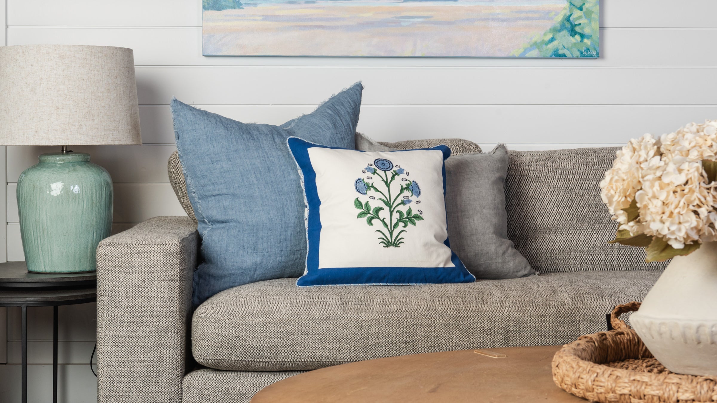 Collection of pillows on a sofa at Addison West