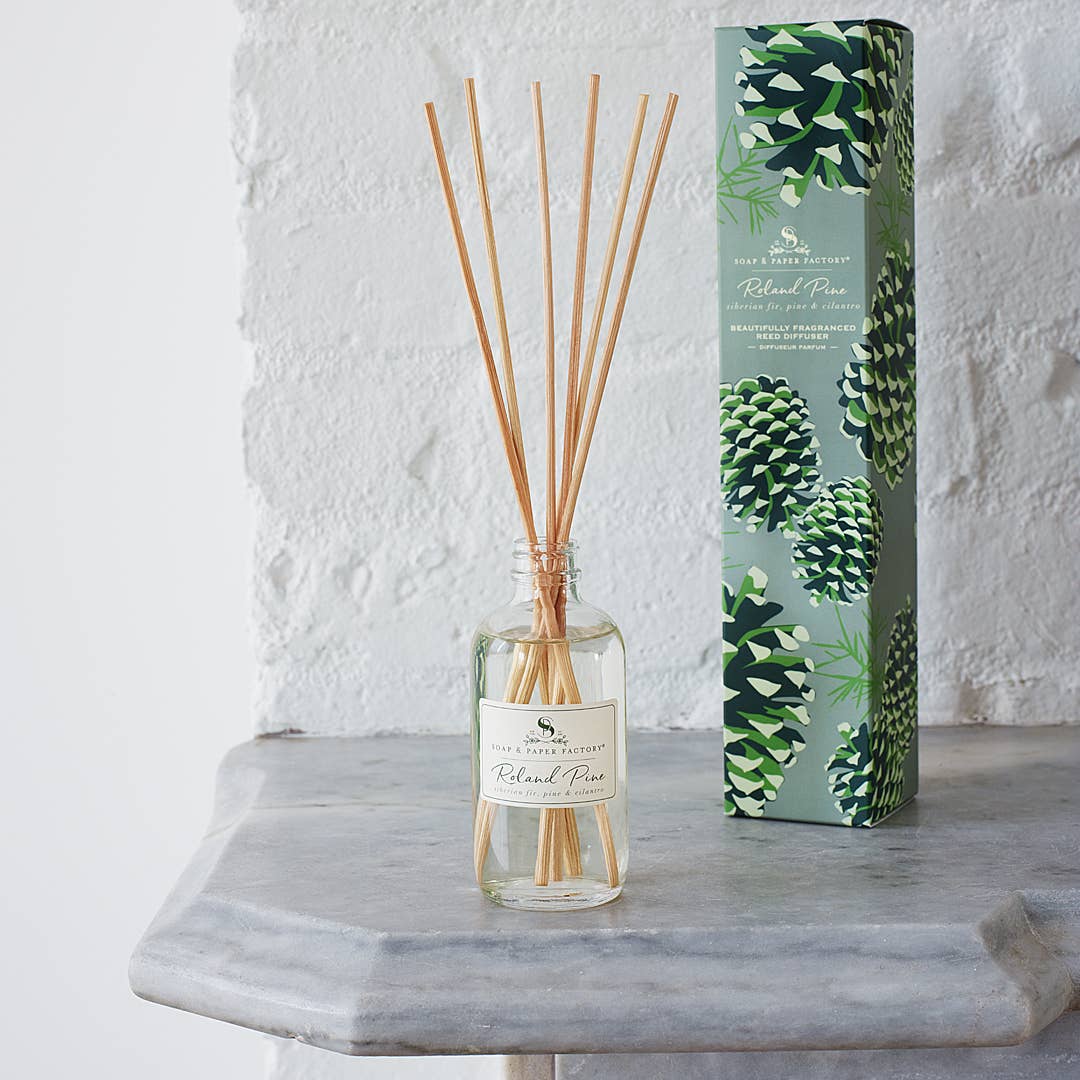 Roland Pine Reed Diffuser on a grey background at Addison West
