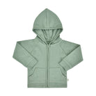 Green zip up hoodie for babies on a white background