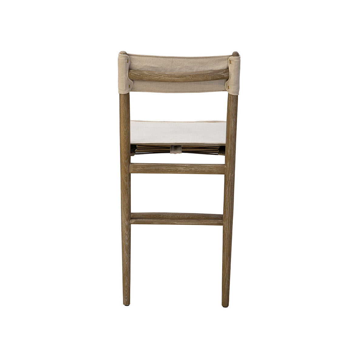 Back of Linen Prescott Counter Stool on a white background at Addison West