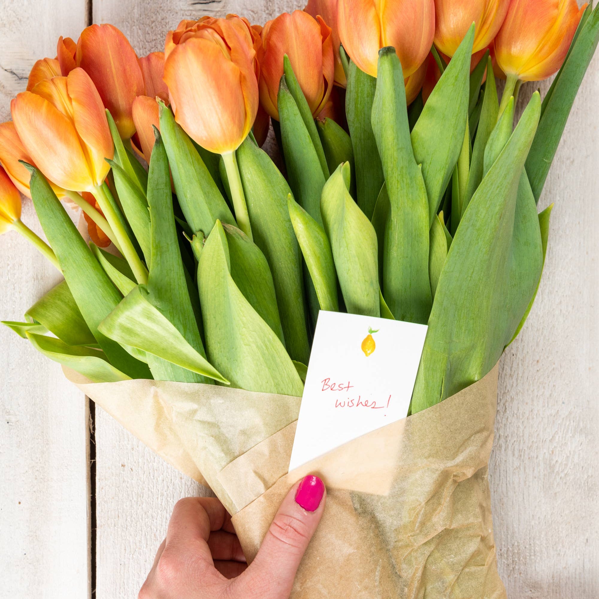 Lemon Petite Cards, Boxed Set of 50 on a bouquet of flowers at Addison West