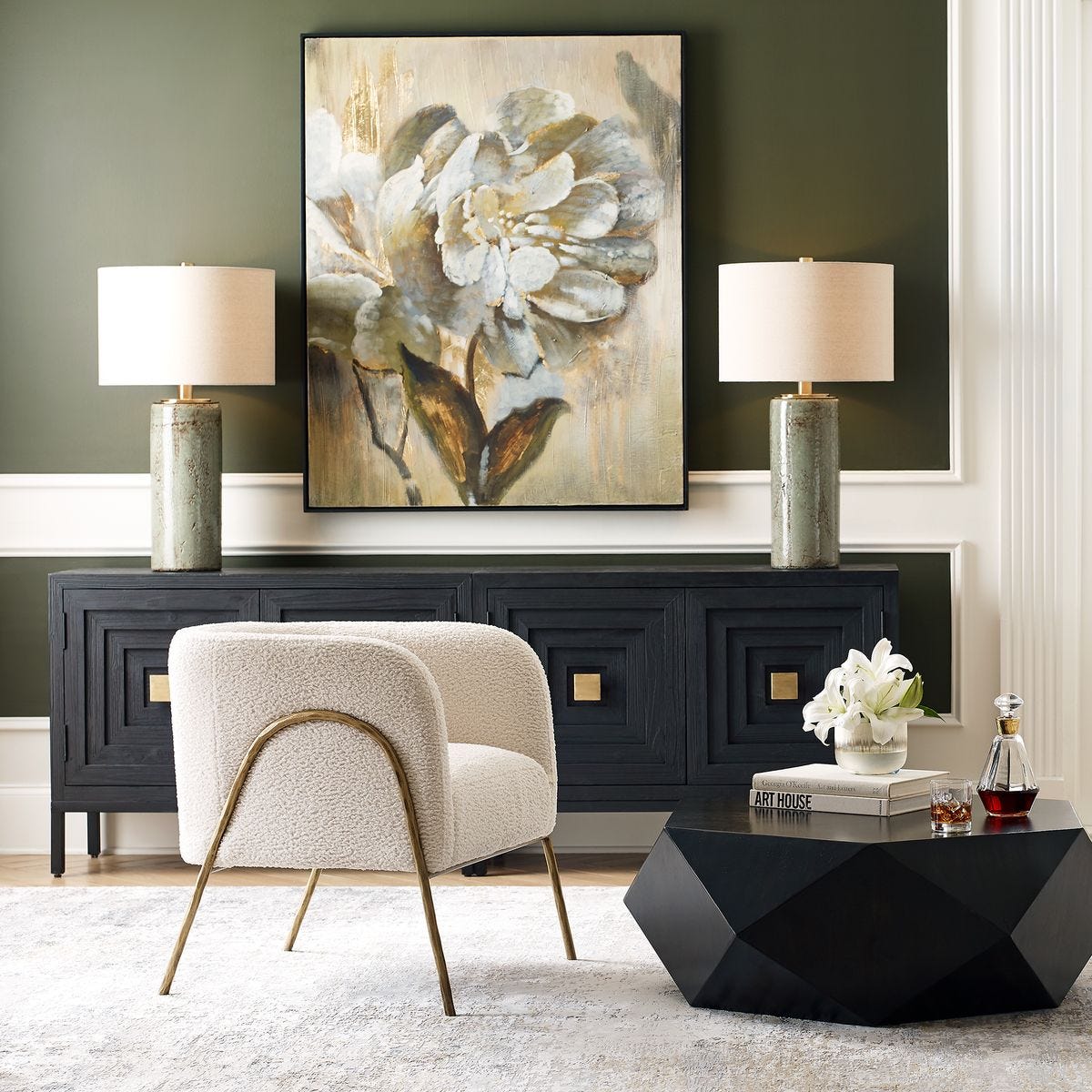 Calmere Table Lamp on a console table at Addison West