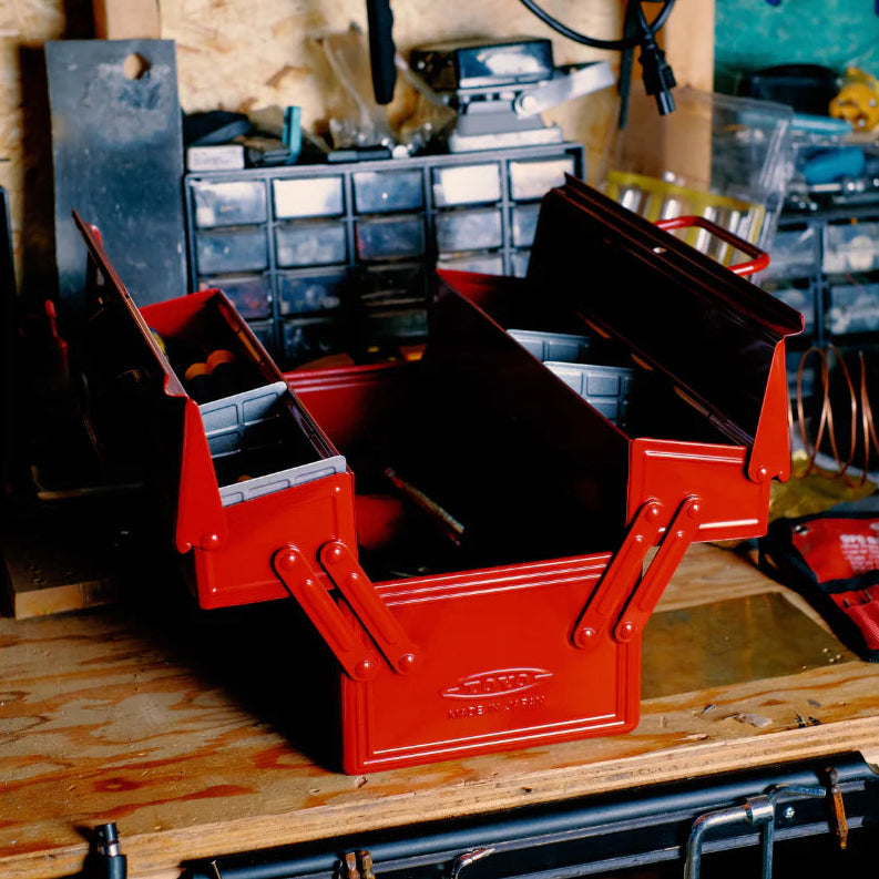 Toyo Steel Cantilever Toolbox ST-350 in Red on a table at Addison West