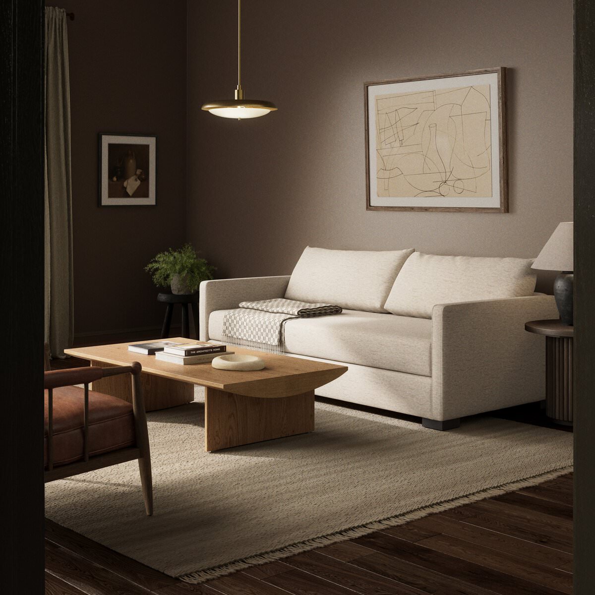 Four Hands Queen Wickham Sleeper Sofa in Crypton Nomad Snow in a living room at Addison West