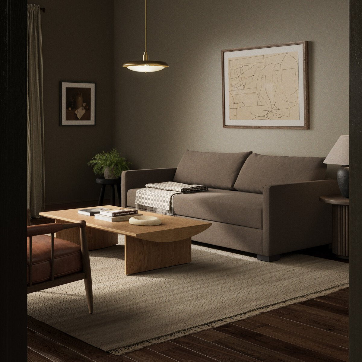 Four Hands Queen Wickham Sleeper Sofa in Savoy Coffee in a living room at Addison West