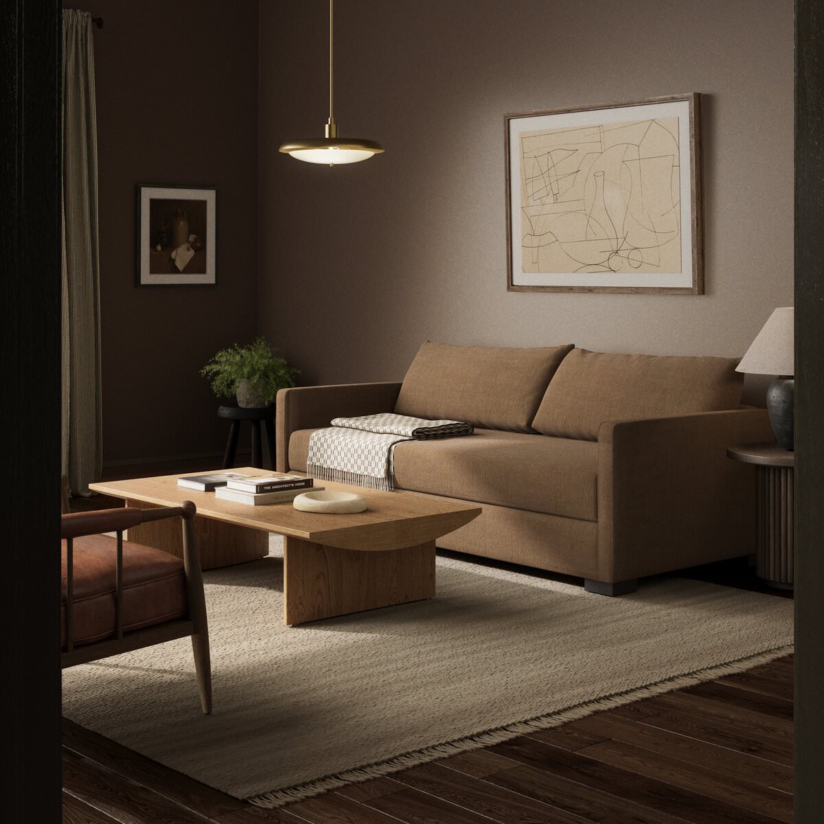 Four Hands Queen Wickham Sleeper Sofa in Savoy Ochre in a living room at Addison West