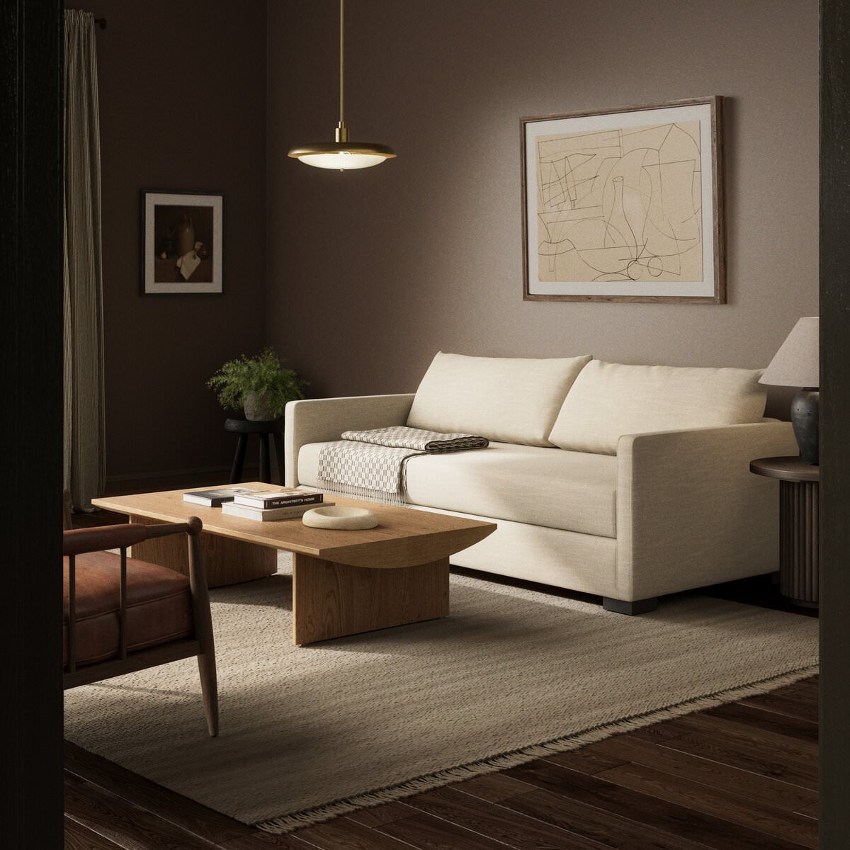 Four Hands Queen Wickham Sleeper Sofa in Savoy Parchment in a living room at Addison West