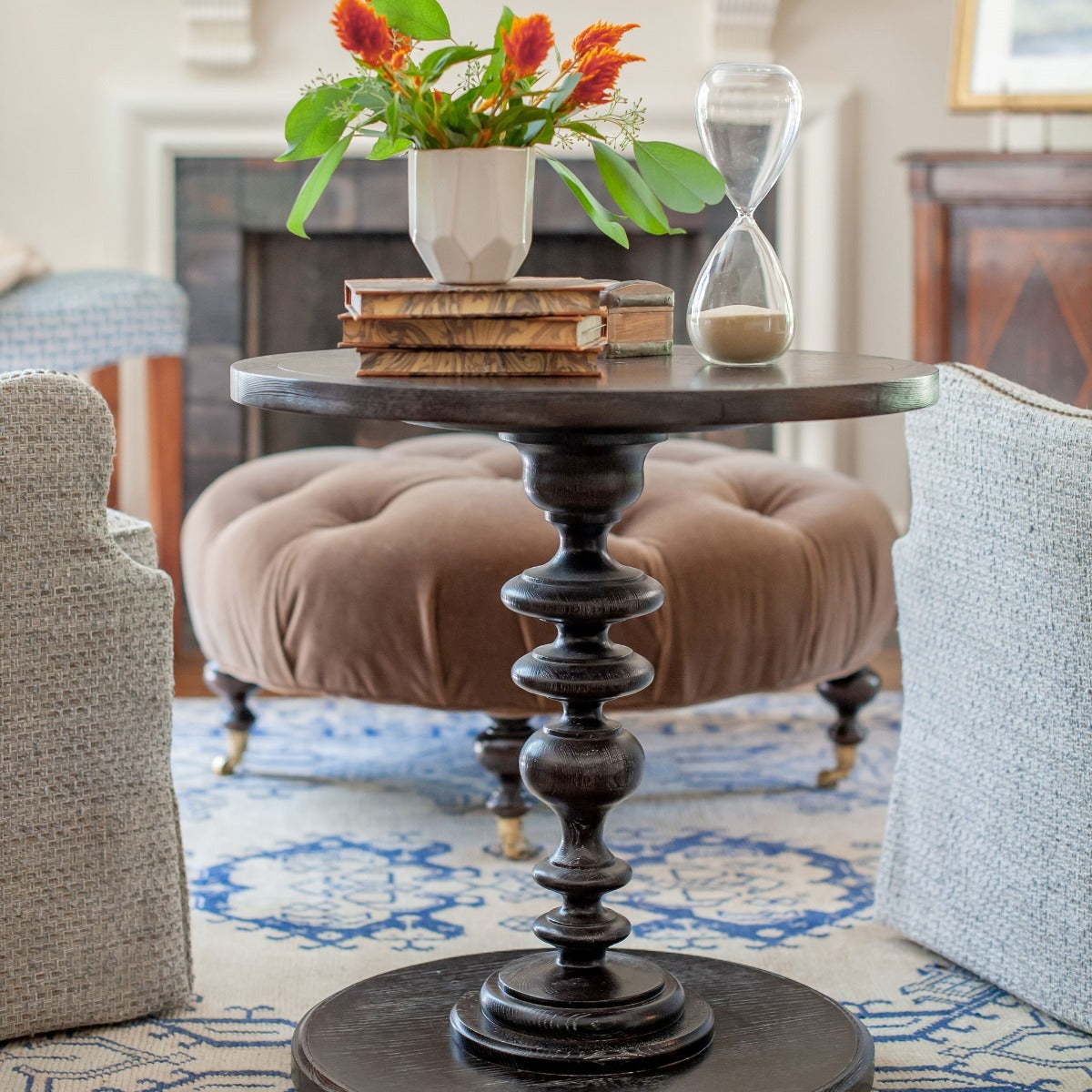 Montecito Side Table in Slate Finish in a living room at Addison West