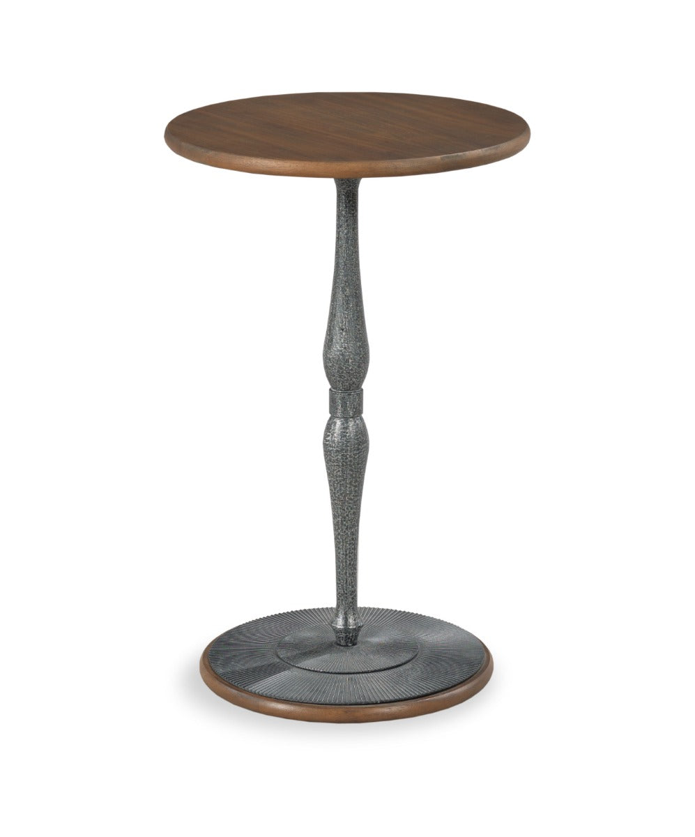 Rosa Drink Table in Laurel Finish and Hammered Steel Base on a white background at Addison West