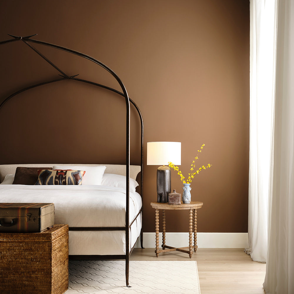 Queen Atrium Bed in Antique Black Finish in a bedroom at Addison West