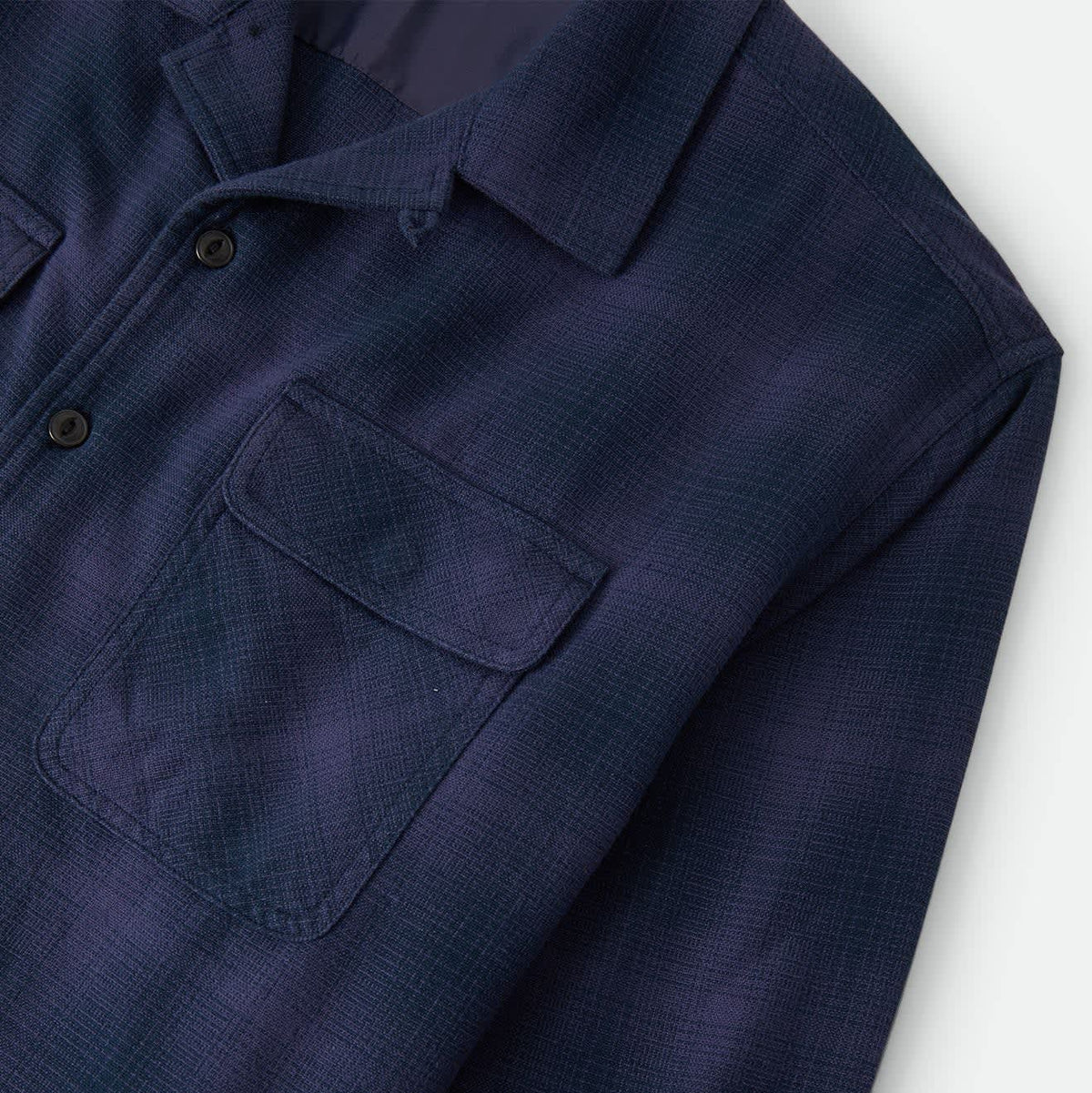 Brixton Men's Century Overshirt in Blue & Navy Shadow on plain background.