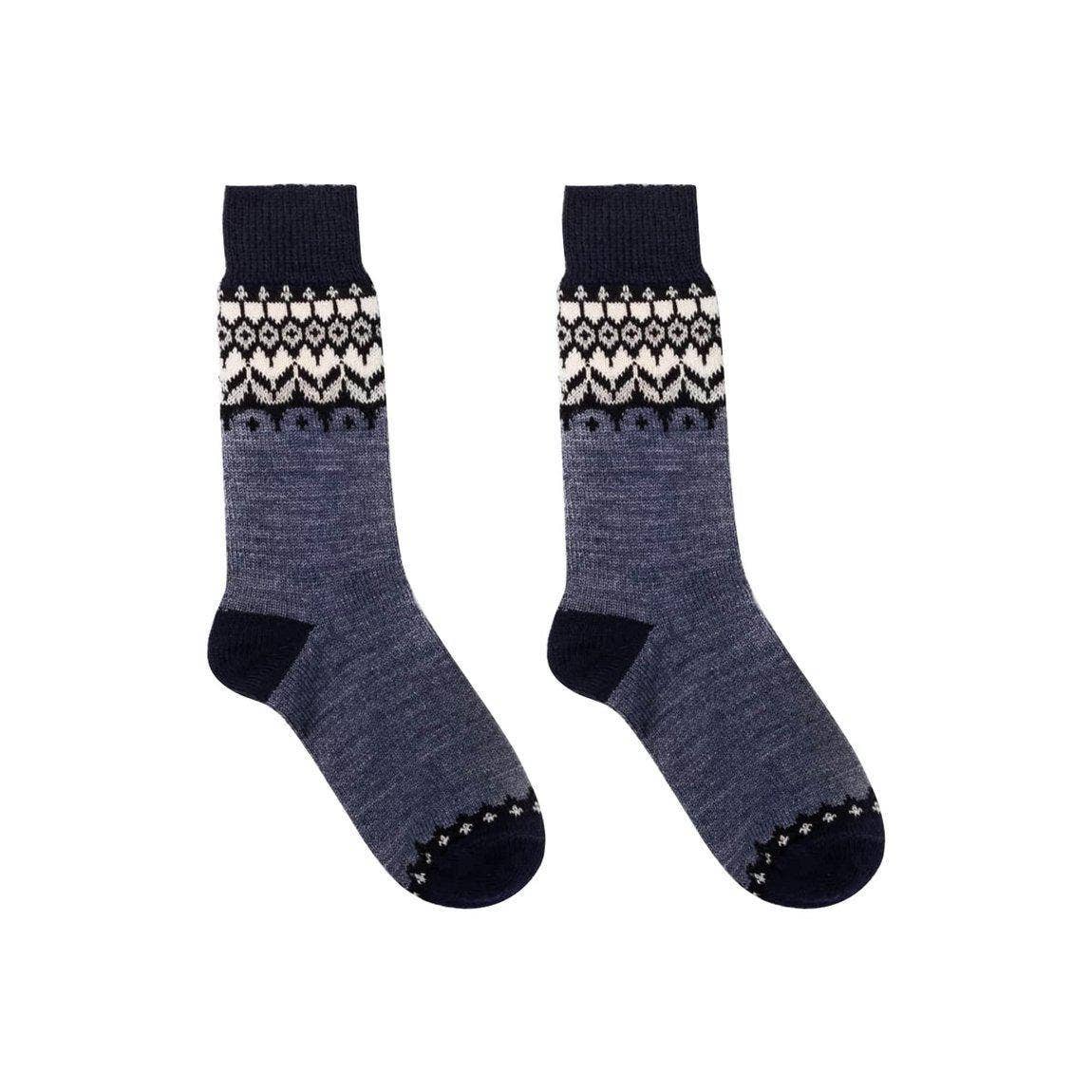 Nordic Socks Merino Wool in PERFORM™ in Jorunn Denim on a white background at Addison West