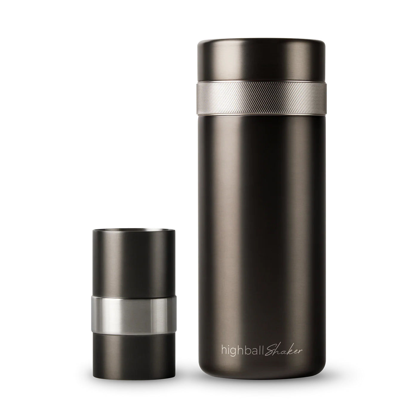 High Camp Highball Shaker in Gunmetal on a white background at Addison West