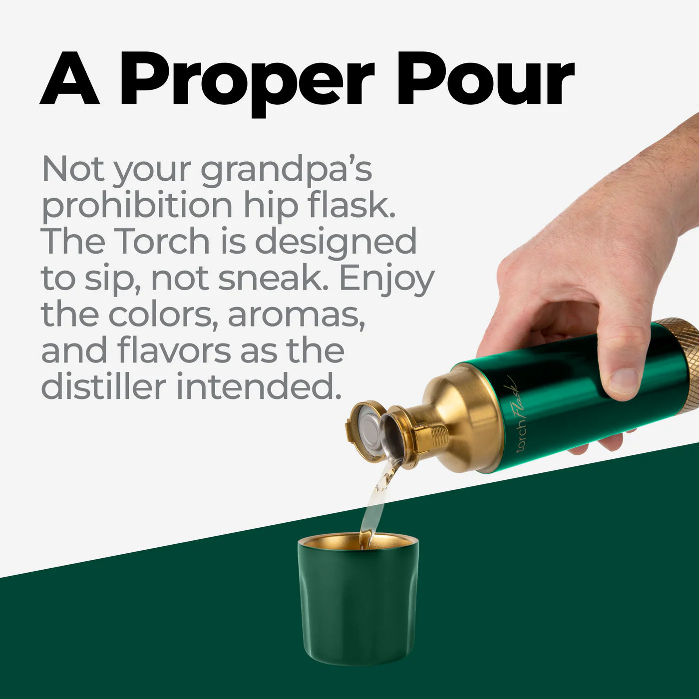 High Camp 9 oz. Torch Flask in British Racing Green graphic at Addison West