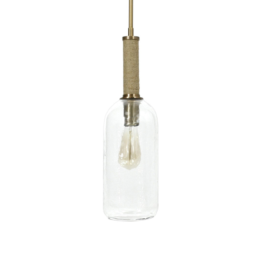 Bronson Glass Pendant, Long in Brass on a white background at Addison West