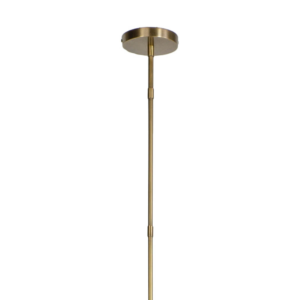 Close up of Bronson Glass Pendant, Long in Brass on a white background at Addison West