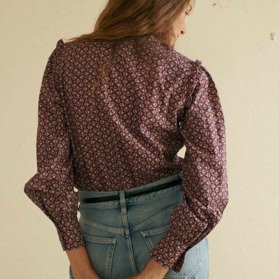 Chloe Blouse in Wine on a white background at Addison West