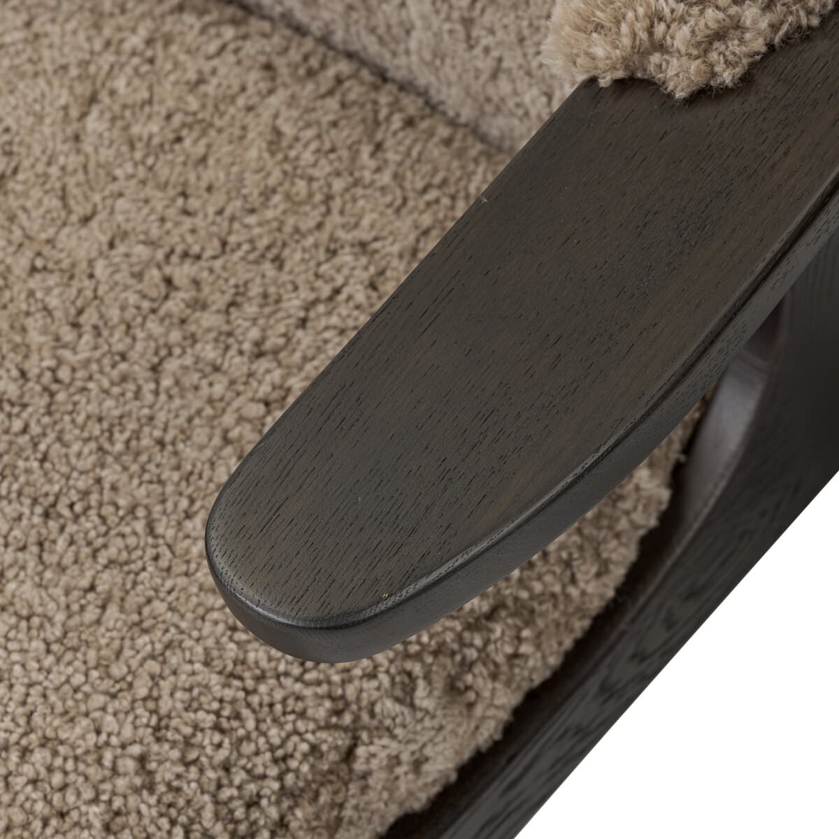 Close up of Four Hands Fabian Chair in Taupe Shearling on a white background at Addison West