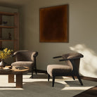 Four Hands Fabian Chair in Taupe Shearling in a beige living room at Addison West