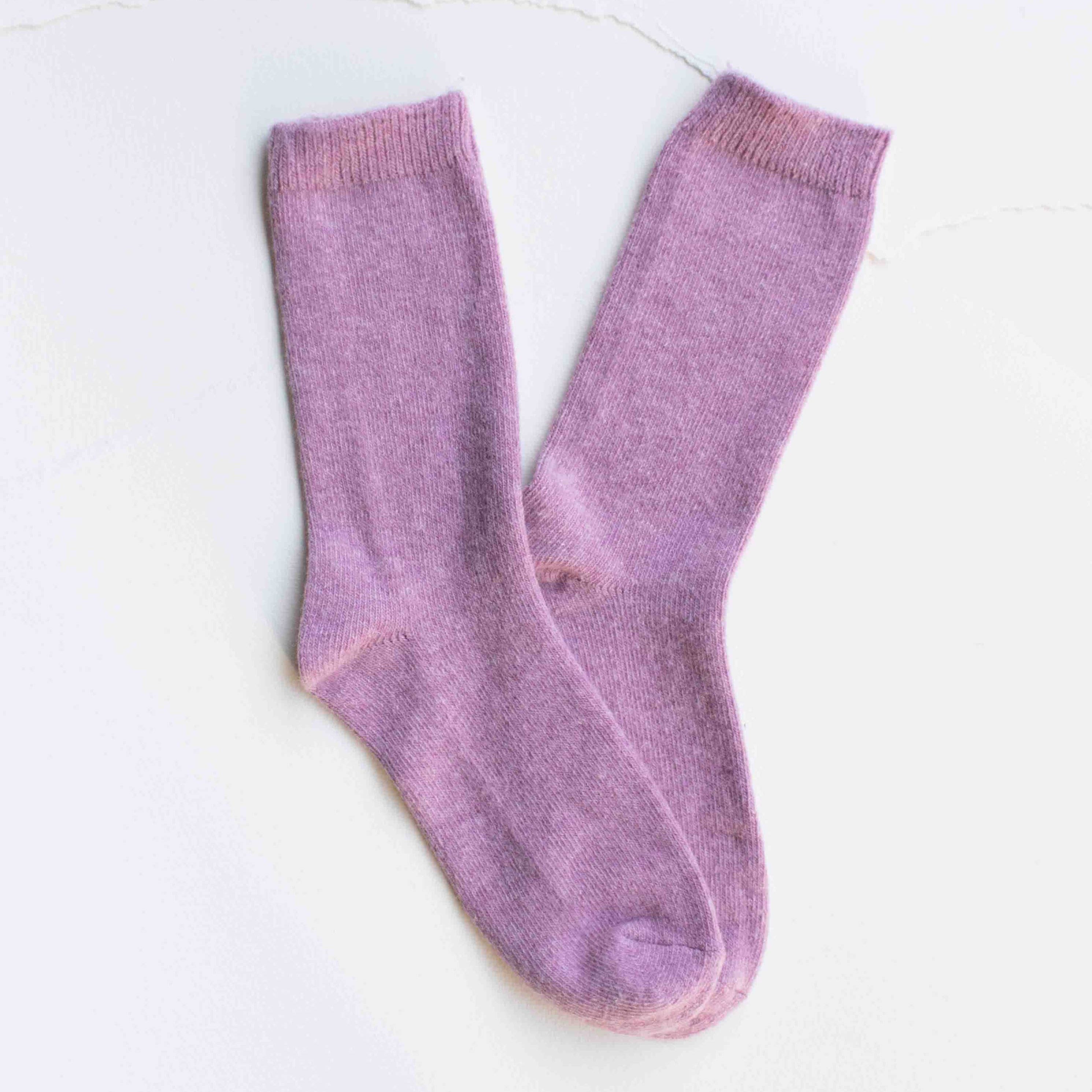 Bright Winter Wool Cashmere Socks in Lilac on a white background at Addison West