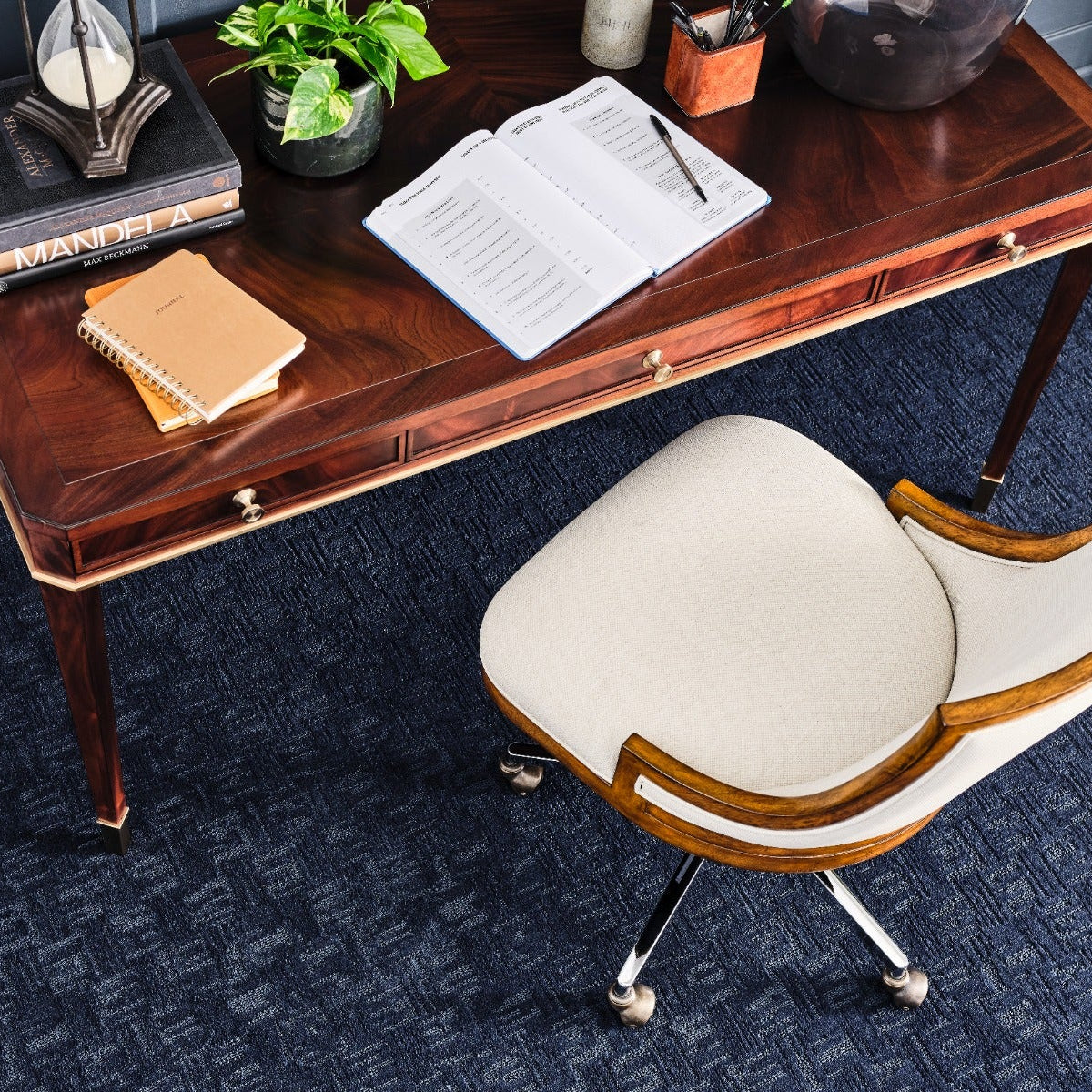Livingston Writing Table in Margate Finish in a blue room at Addison West