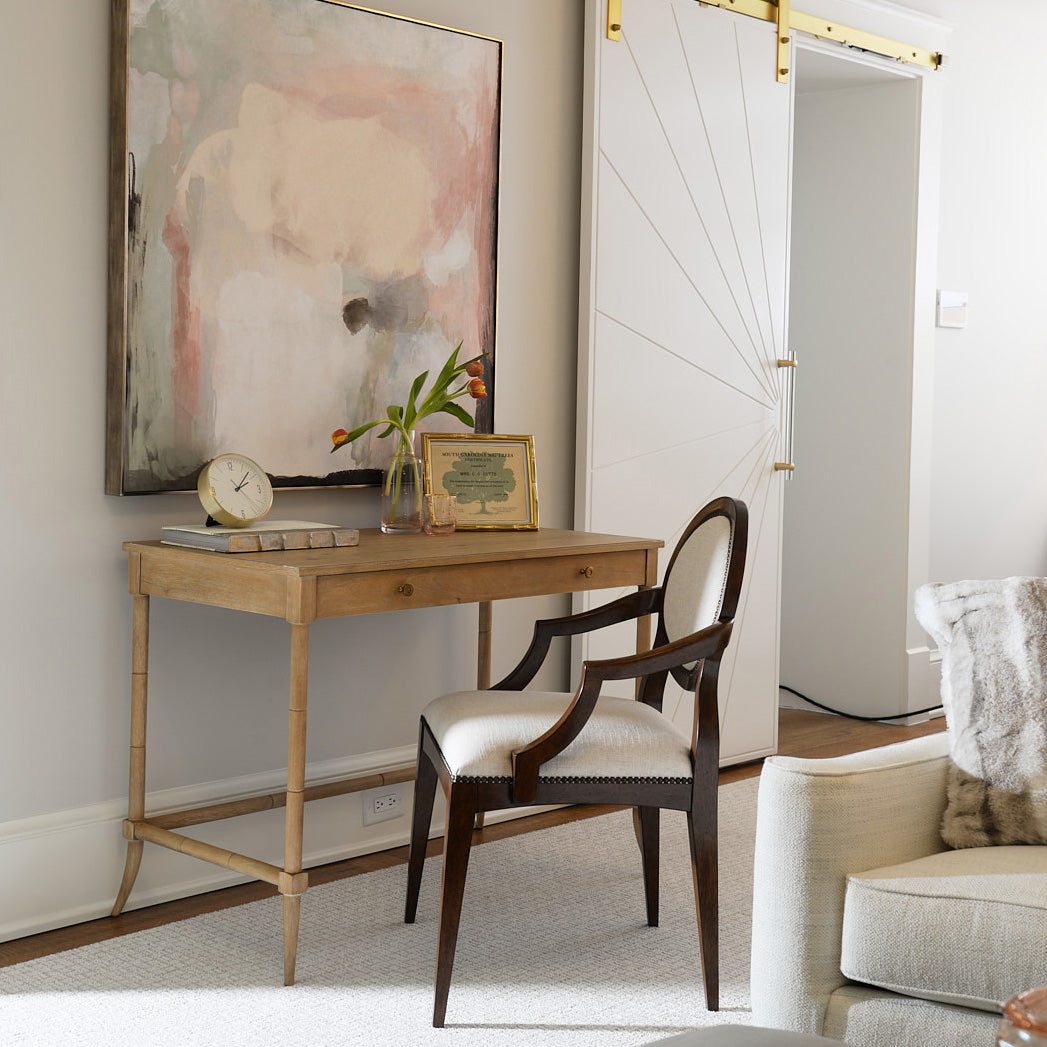 Sconset Writing Table in Limewash Finish in a white room at Addison West