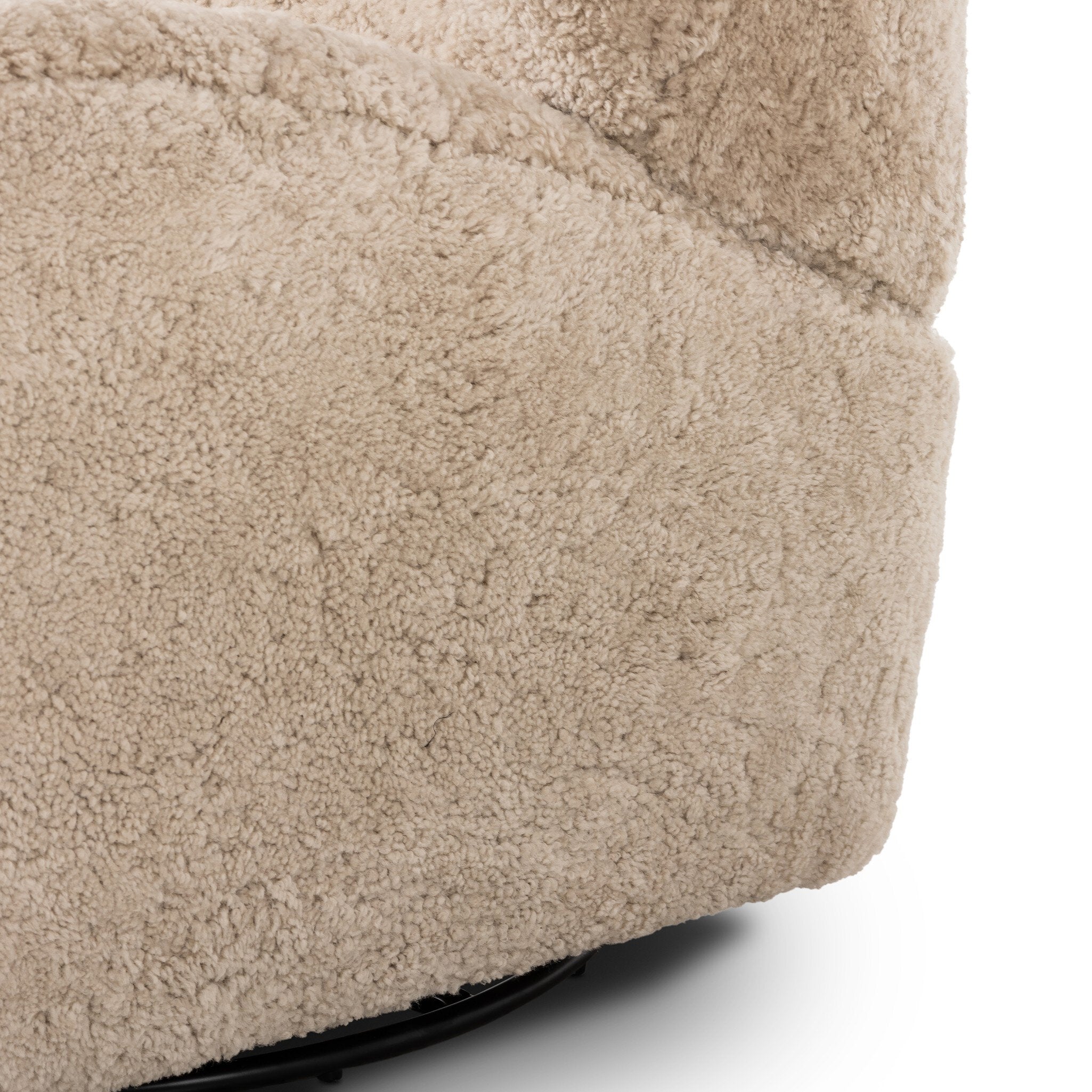 Four Hands Amelie Swivel Recliner in Beige Shearling on a white background at Addison West