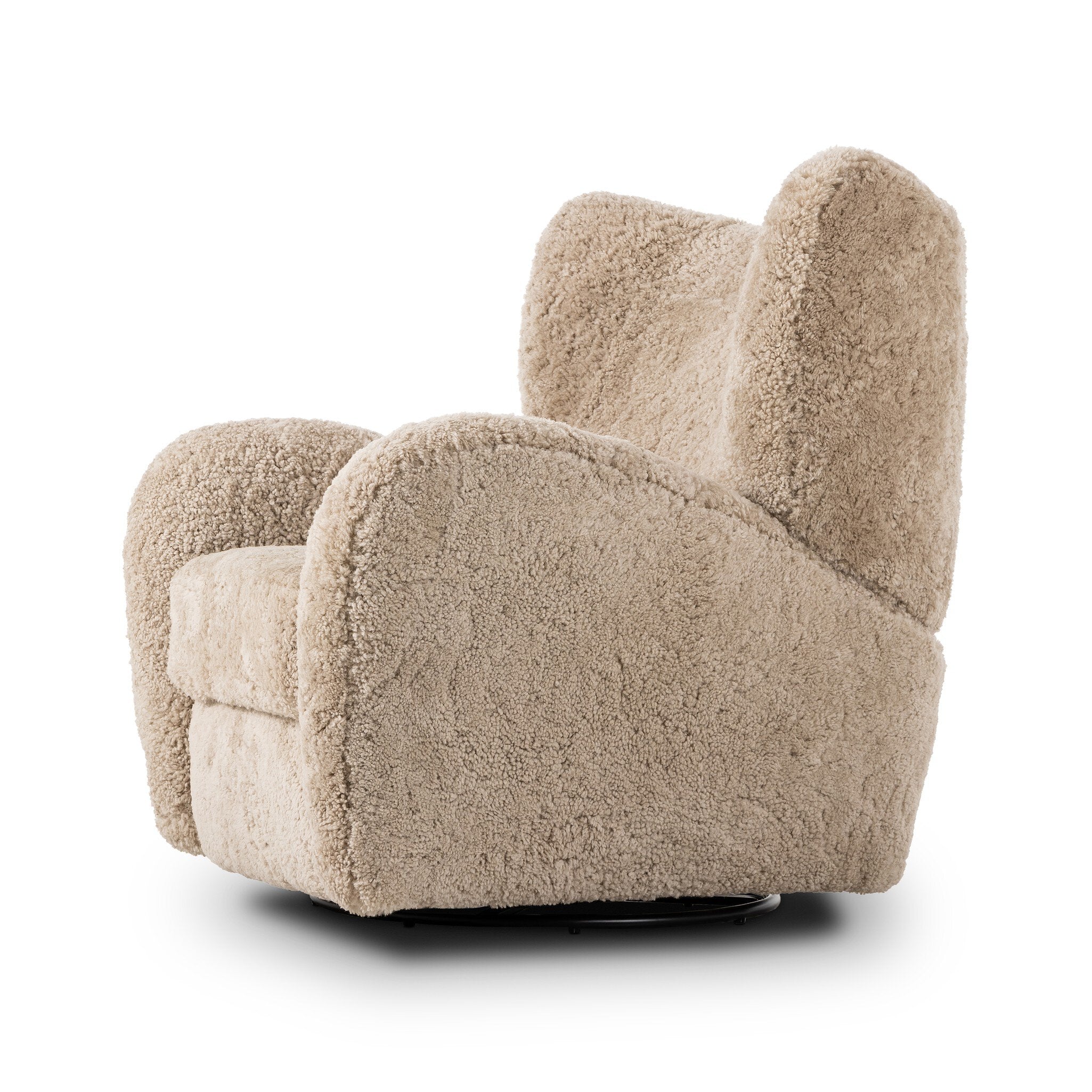 Four Hands Amelie Swivel Recliner in Beige Shearling on a white background at Addison West