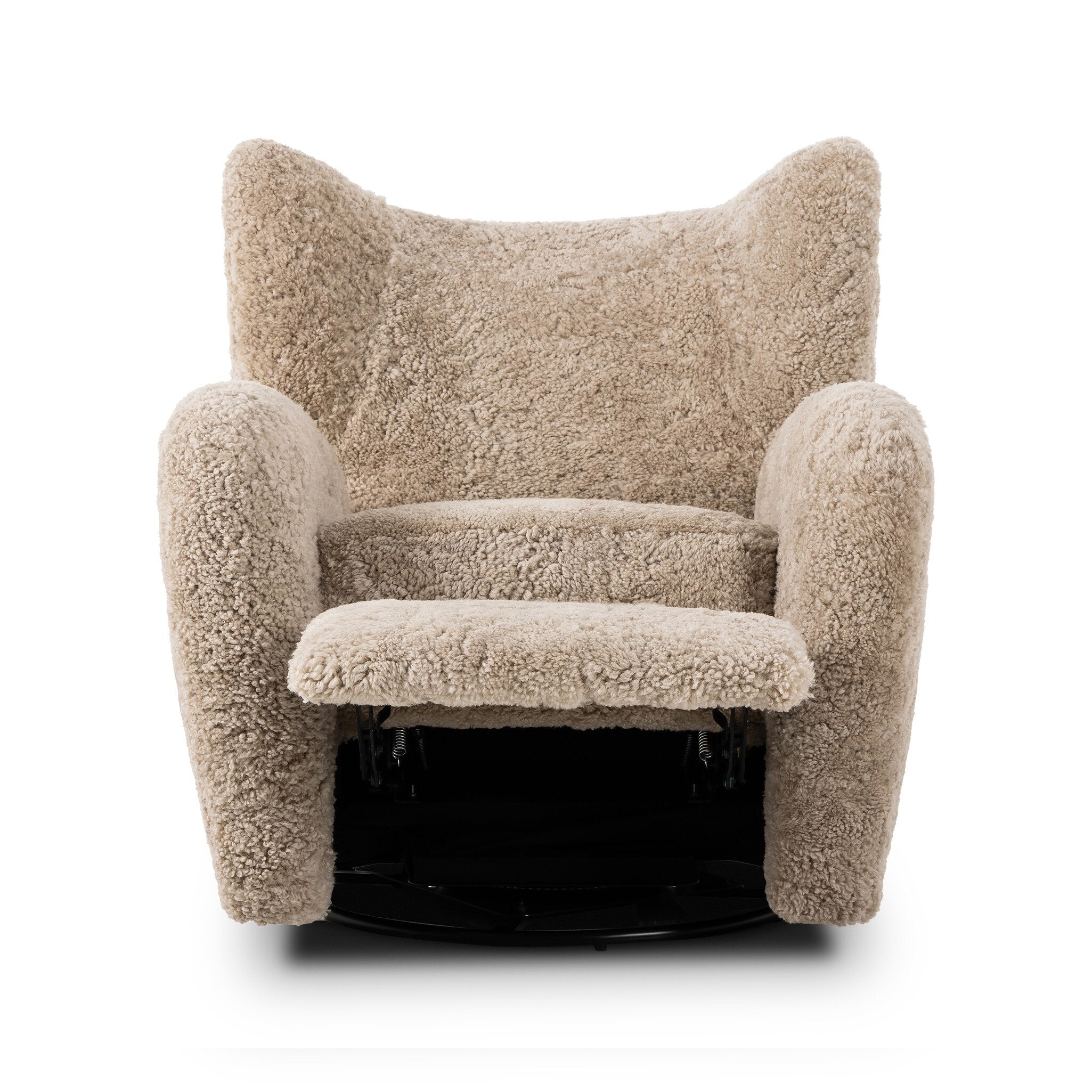 Four Hands Amelie Swivel Recliner in Beige Shearling on a white background at Addison West