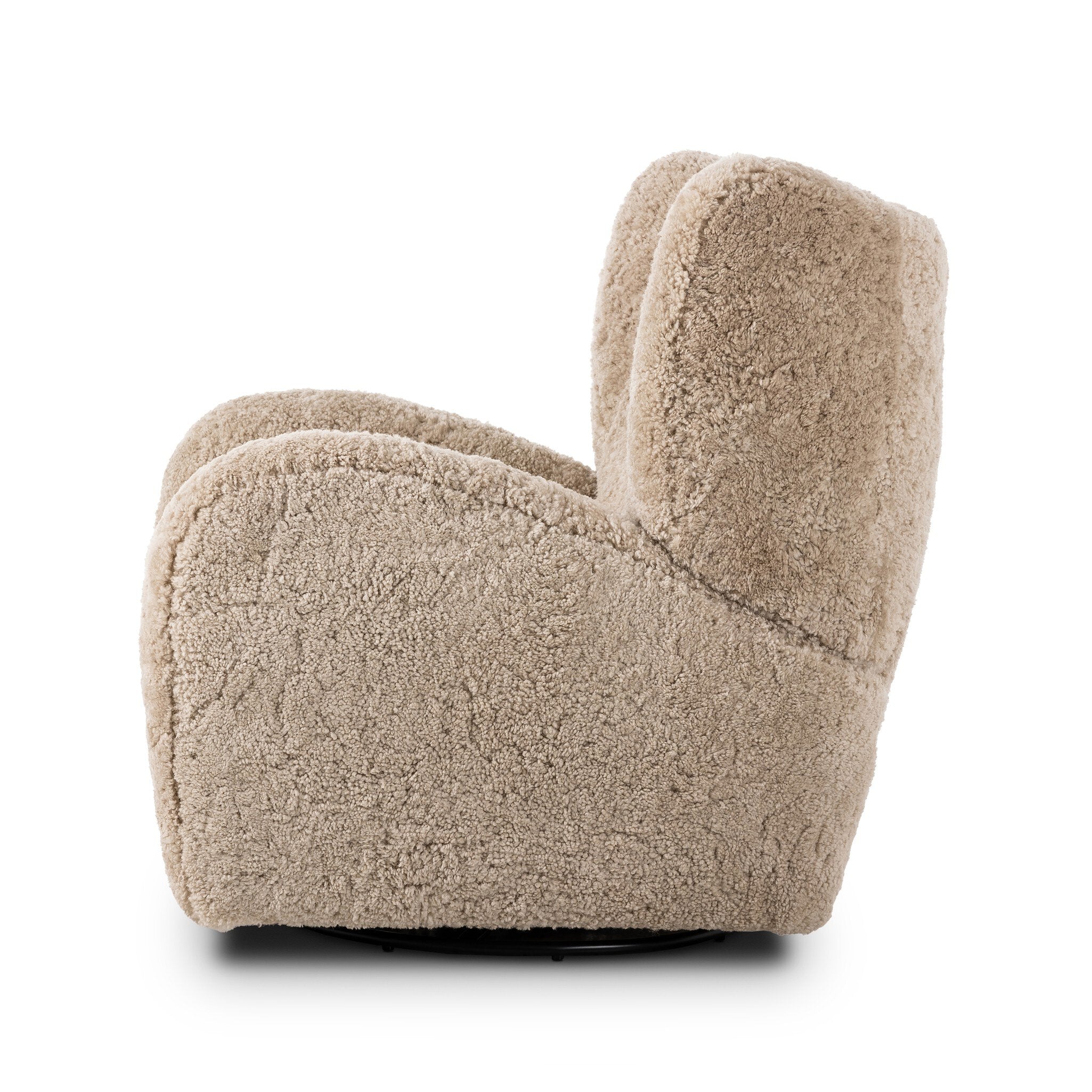 Four Hands Amelie Swivel Recliner in Beige Shearling on a white background at Addison West