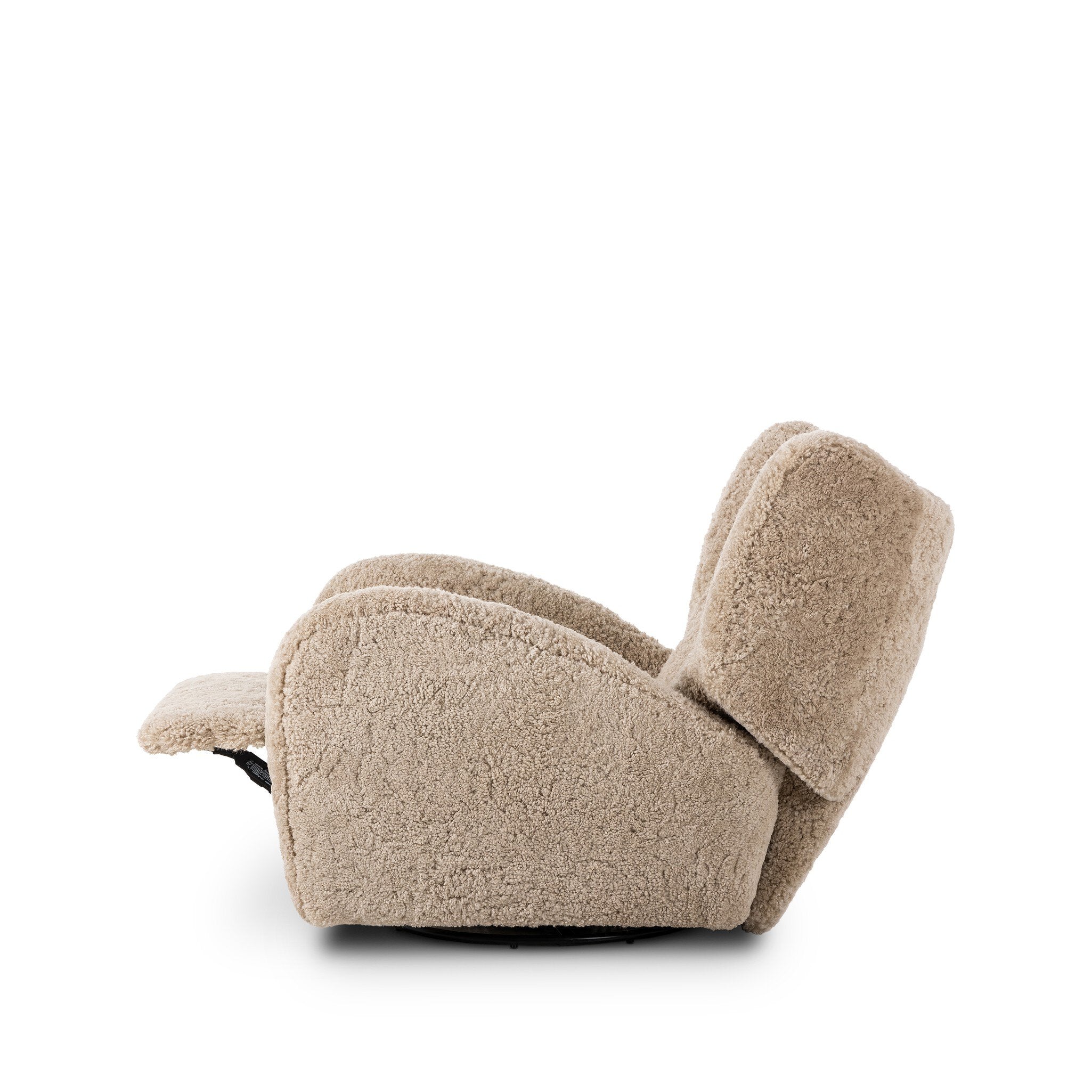 Four Hands Amelie Swivel Recliner in Beige Shearling on a white background at Addison West