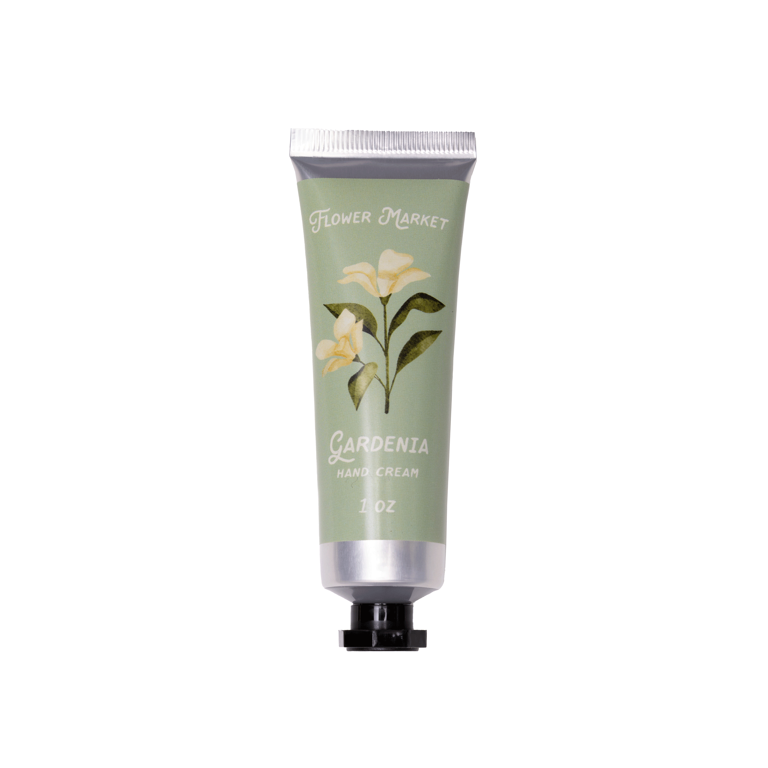 Tube of Gardenia hand cream with a green label on a white background