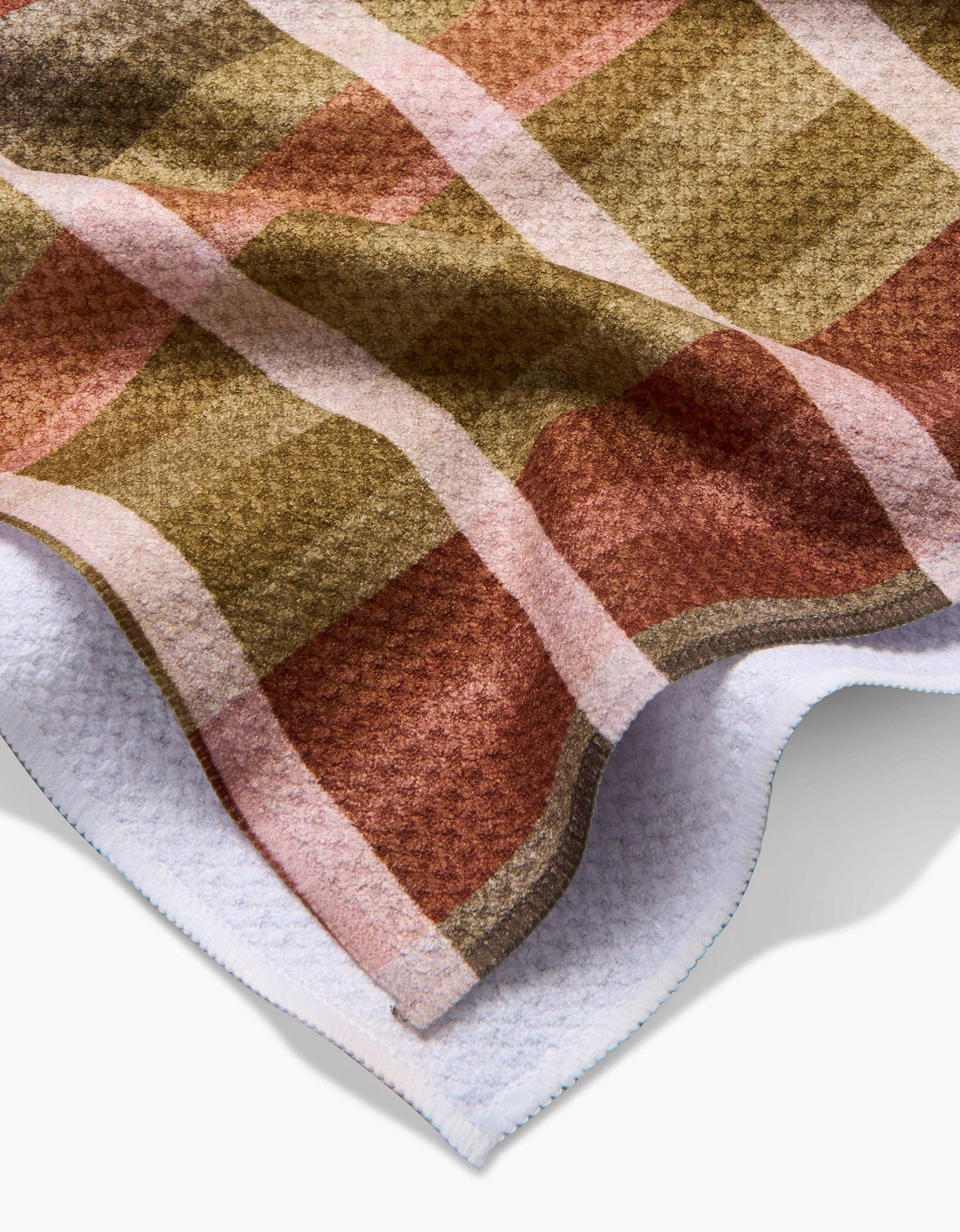 Close up of Fall Harvest Stripes Tea Towel on a white background at Addison West