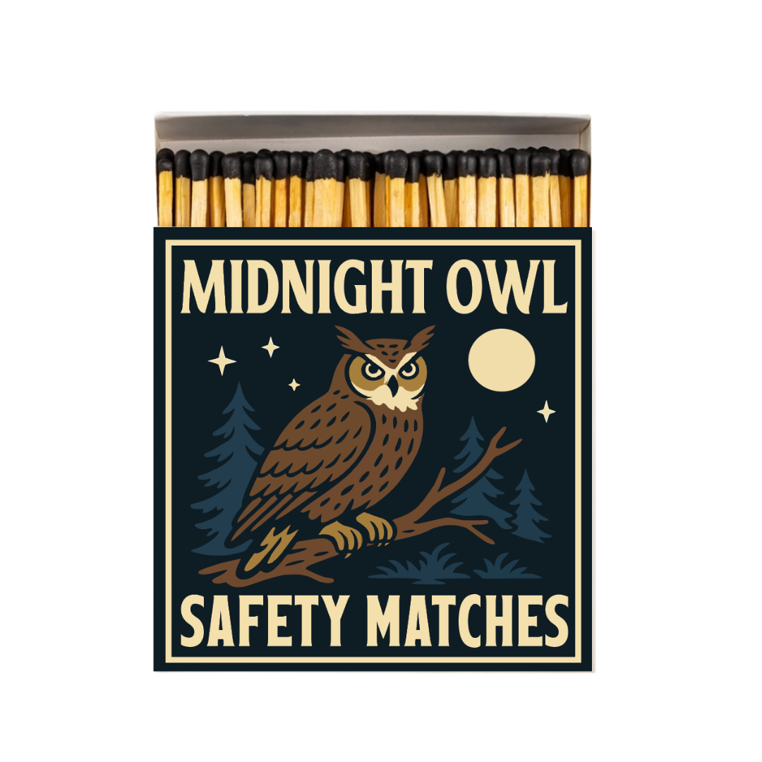 Midnight Owl Safety Matches on a white background at Addison West