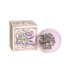 Lavender bath bomb by 123 farm with packaging on a white background