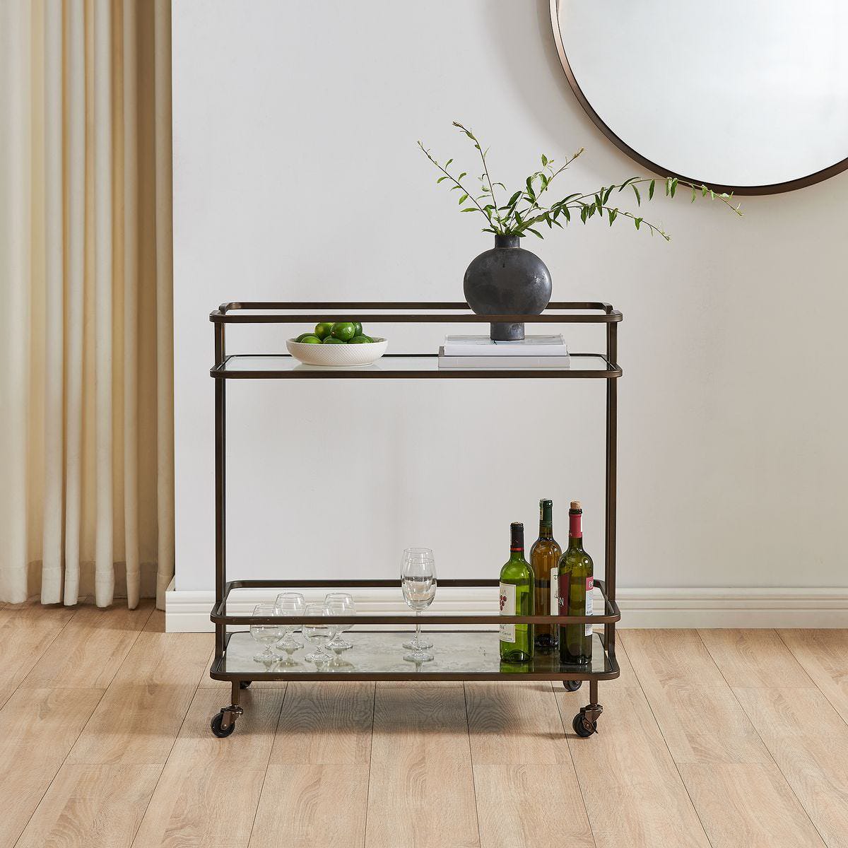 Errol Bar Cart in a living room at Addison West