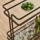 Close up of Errol Bar Cart in a living room at Addison West