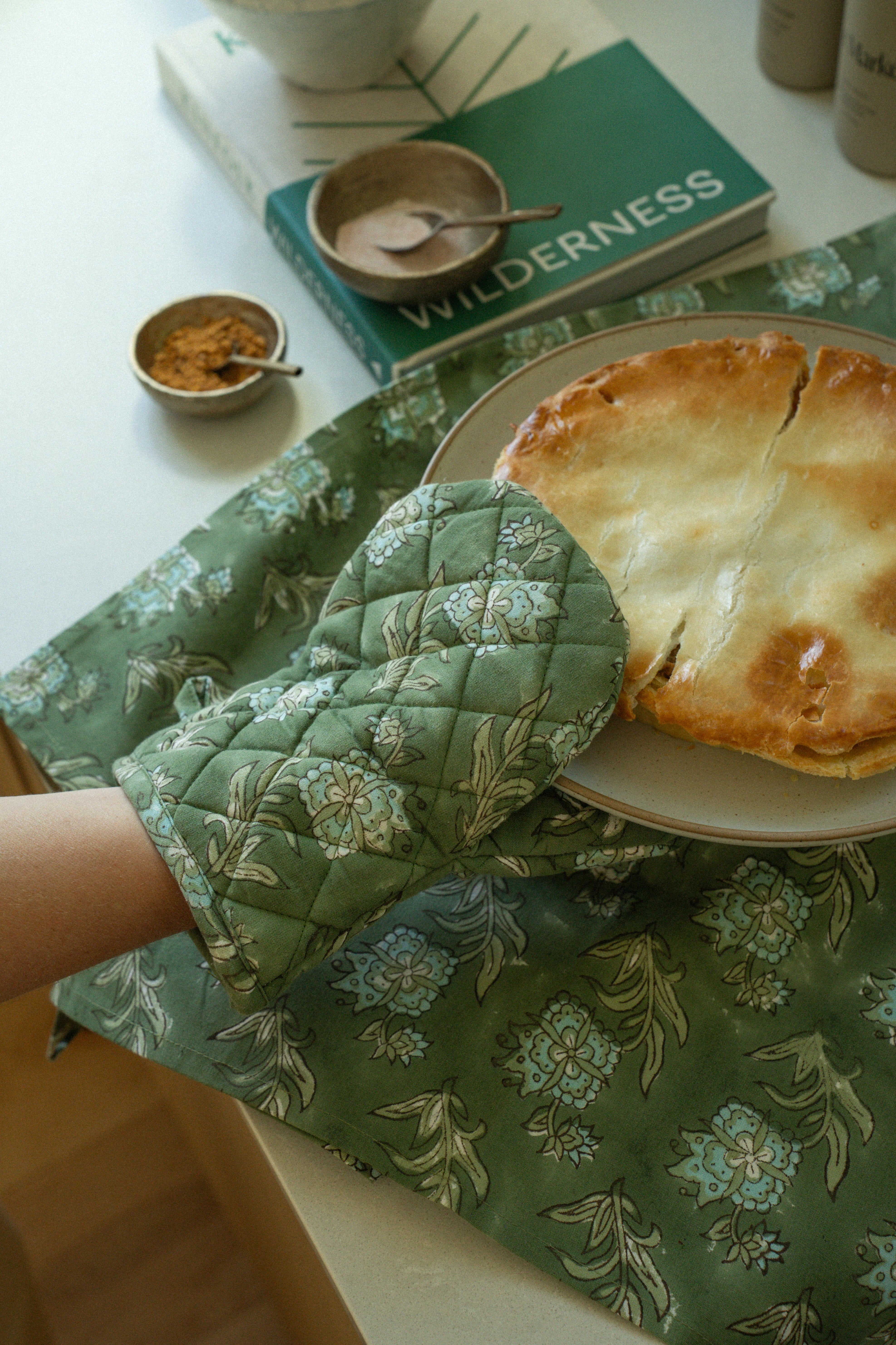 Elowen Block Print Tea Towels, Set of 2 on a kitchen counter at Addison West