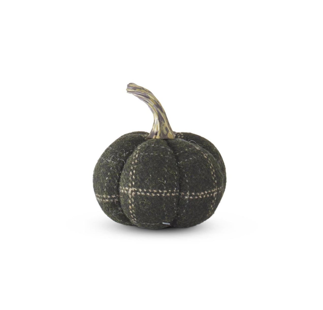 Small Green & Tan Plaid Pumpkin on a white background at Addison West