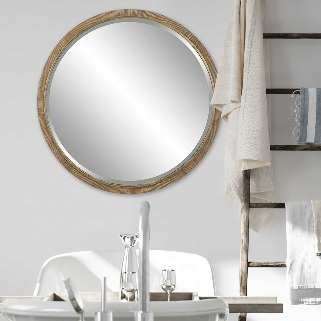 Parnell Round Accent Mirror on a white wall in a bathroom at Addison West