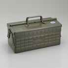 Toyo Steel Cantilever Toolbox ST-350 in Military Green on a white background at Addison West