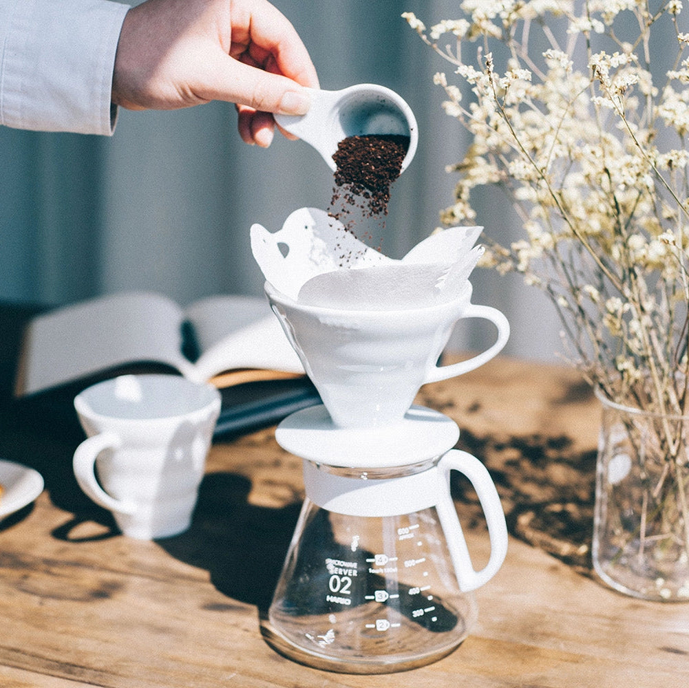 Hario V60 Ceramic Pour Over Coffee Set on a table at Addison West